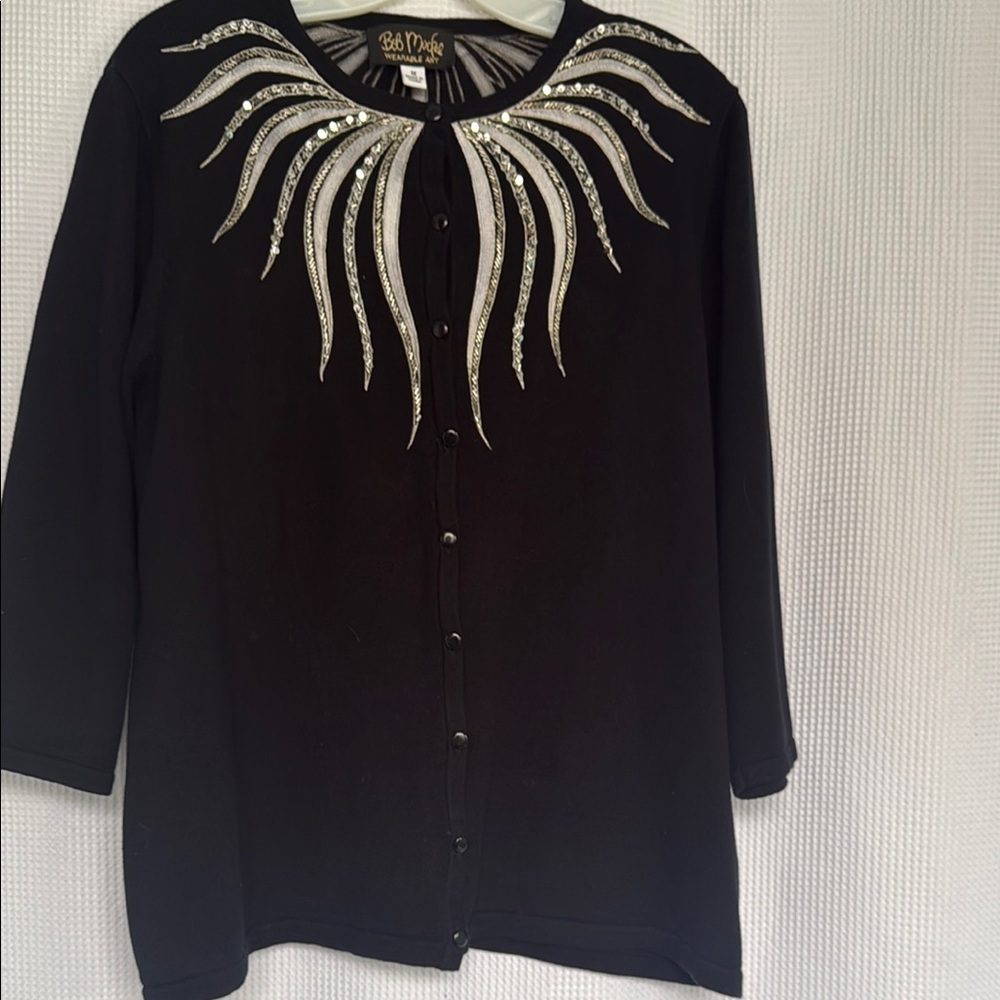 Bob Mackie Black and Silver Cardigan - Picture 2 of 3